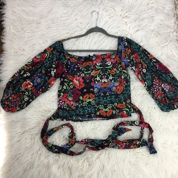 Vintage-Inspired Jaase Floral Tie-Front Blouse RayonBoho Festival / Cottagecore - Picture 8 of 8